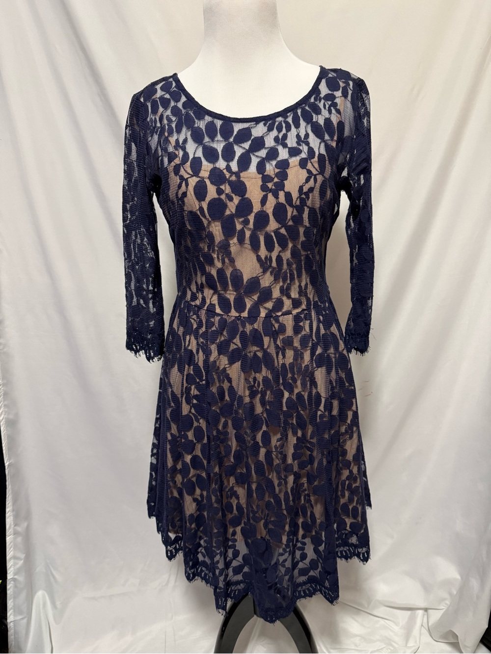 Free People Navy Lace Overlay Fit & Flare Dress
